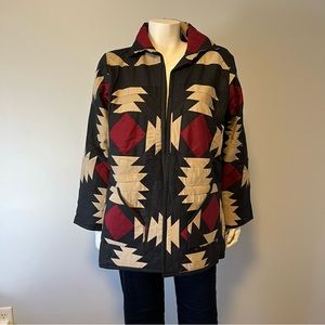 Hand Crafted Lightweight Patchwork Spring Jacket in Black Maroon Color One Size